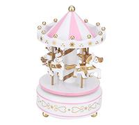 AMONIDA MerryGoRound Boîte à Musique Carrousel Décoration Vibrante pour Fêtes d'anniversaire de Filles et d'enfants (Blanc Rose Couleur Mixte)