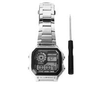 AMONIDA Montre Digitale Etanche Acier Inoxydable Lumineux Argent | Boîtier en Acier Inoxydable, Confort Léger, contre les éclaboussures et la Pluie, Pile CR2032, Accessoire de Sport pour