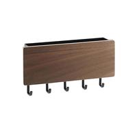 AMONIDA Porte-clés en Bois Organisateur de Courrier élégant 5 Crochets pour Entrée Mural ABS et Bois Durables 18x10x3cm (Couleur noyer)