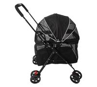 AMONIDA Poussette Pliable pour Animaux de Compagnie, Respirante, avec Auvent et Porte-gobelet, pour Chiens de Taille Moyenne et Grande, Voyage en Métal (BLACK)
