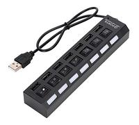 AMONIDA Station d'accueil USB à 7 Ports, Hub Noir Haute Vitesse avec Commutateur pour Utilisation de Bureau, Taux de Transfert de Données de 480 Mbps (7 bouches Noires)