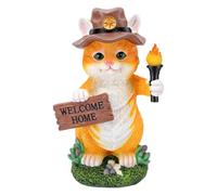 AMONIDA Statue de Chat Solaire pour Jardin Torche LED Panneau Bienvenue