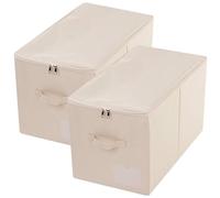 Amonsen Lot de 2 bacs de rangement pliables et lavables avec couvercle à fermeture éclair pour vêtements, literie, beige
