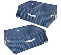 Amonsen Lot de 2 bacs de rangement rigides pliables avec fermeture éclair sur 3 côtés, boîtes en plastique robuste, séparateur amovible, 60 L, pour vêtements lourds, literie, oreillers, bleu marine