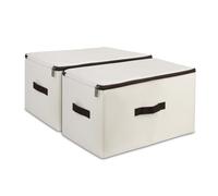 Amonsen Lot de 2 boîtes de rangement rigides empilables et pliables avec fermeture éclair double face et poignées de transport, bons tiroirs d'armoire, étagères, unités de rangement, beige clair