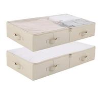 Amonsen Lot de 2 boîtes de rangement spacieuses en PVC avec couvercle sous le lit pour chaussures, couvertures et literie, pliables et lavables. Beige