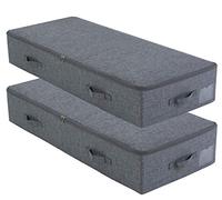 Amonsen Lot de 2, grand conteneur de rangement pliable sous le lit pour couettes, couvertures, vêtements, chaussures, planches en plastique rigide à l'intérieur, lavable, noir et gris