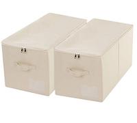 Amonsen Lot de 2 grandes boîtes de rangement pliables en tissu avec couvercle à fermeture éclair pour parure de lit queen/king size, vêtements d'hiver dans la chambre à coucher, armoire - Beige