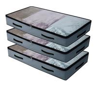 Amonsen Lot de 3 sacs de rangement doux pour linge de lit King/Queen - Tissu durable avec couvercle transparent et 4 poignées