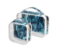 Amooorous 2 Pack Blue Cool Flame Wolf Clear Décoratif Hommes Trousse De Toilette TSA Homologuée Multifonctionnel Cosmétique Sac Cosmétique Essentiel Voyage Le Maquillage Para, Bleu Cool Flamme Loup, 1