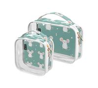 Amooorous 2 Pack Boho Simple Style Animal Vert Dessin Animé Clair Décoratif Clair Trousse De Toilette Clair Approuvé TSA Étanche Cosmétique Sacs Pour Femmes Hommes Rasage Kit Maquillage Para, boho