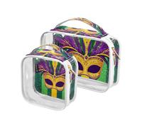 Amooorous 2 Pack Carnival Mardi Gras Jaune Violet Masque Clair Décoratif Voyage Trousse de Toilette de Voyage TSA Homologué Multifonction Maquillage Sac Petit Voyage Essentiel de Maquillage, Carnaval
