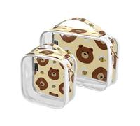 Amooorous 2 Pack Cartoon Mignon Ours Brun Et Abeille Clair Décoratif Trousse De Toilette Suspendue TSA Approuvé Transparent Petite Trousse De Maquillage Hommes Kit De Rasage Bolsa de Almacenamiento,