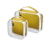 Amooorous 2 Pack Gold Grid Gradient Gold Cube Clear Décoratif Trousse de Toilette Grande TSA Homologuée Multifonctionnelle Petite Trousse de Maquillage Voyage Essentiel Maquillage, Gradient de Grille