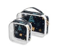 Amooorous 2 Pack Golden Merry Christmas Tree Clear Décoratif Hommes Trousse de Toilette Sac de Voyage TSA Approuvé Sacs Cosmétiques Réutilisables Zipper Rasage Essentiels Le Maquillage Para, Golden