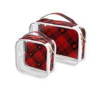 Amooorous 2 Pack Happy Valentine Buffalo Plaid Tartan Check Ecosse Clair Décoratif Trousses de Toilette pour Voyage TSA Sacs Cosmétiques Multifonctionnels Zippé Voyage Essentiel, Happy Valentine