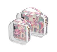 Amooorous 2 Pack Mignon Dessin Animé Licorne Colorée Étincelles Étoiles Clair Décoratif Hommes Trousse De Toilette pour Voyage TSA Approuvé Portable Maquillage Sac Voyage Hommes Rasage Kit Bolsa de,
