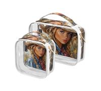 Amooorous 2 Pack Western Cowgirl Belle Coloré Clair Décoratif Hommes Trousse De Toilette Hommes, TSA Homologué Étanche Voyage Cosmétique Voyage Essentiel Bolsa De Almacenamiento, Western Cowgirl,