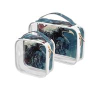 Amooorous 2 pièces oiseaux nuit sanglante transparente décorative trousse de toilette pour femmes voyage approuvé TSA portable voyage maquillage aéroport compagnies aériennes maquillaja, oiseau, Bird