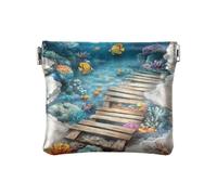 Amooorous 3D Creative Floor Painting Ocean Porte-monnaie en cuir pour femme Sac à main pratique pour femme, Peinture de sol créative 3D océan, 1 size