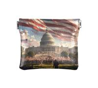 Amooorous 4th of July Independence Day White House Women PU Leather Coin Purse Cute Mini Makeup Bag for Women, 4 juillet Jour de l'indépendance Maison Blanche, 1 size