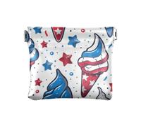 Amooorous 4th of July Independence Dayred and Blue Ice Cream PU Leather Small Coin Cute Makeup Period Bag for Women, Jour de l'indépendance du 4 juillet, glace rouge et bleue, 1 size