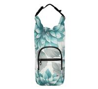Amooorous A Close Up Of Grey and Teal Floral Leaves on White Fabric Water Bottle Holder for Walking Bottle Water Bottle Holder Bottle Water Holder Bottle Water Holder Holder Bottle Water Holder Bottle
