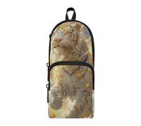 Amooorous A Platinum Tigers with Wings Nylon 3 Compartiments School Pencil Bags Big Capacity Pencil Case Organizer Stationery Organizer for Teacher Office 1600ml