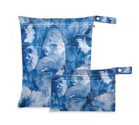 Amooorous Blue Butterfly Flower Sacs lavables pour la plage Lot de 2 essentiels de voyage en vol avec poignées pour le yoga, la garderie