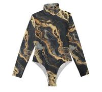 Amooorous Body sexy à manches longues sans couture marbré noir et doré pour femme, body galbant, haut mignon pour femme, combinaison à col roulé M, Marbre noir doré, figurine sans couture, Medium