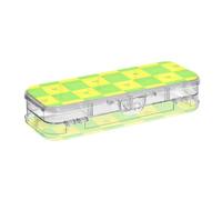 Amooorous Boîte à crayons transparente à motif de cœur jaune et vert à carreaux de buffle double plateau pour fournitures de papeterie avec bouton-pression et couvercle