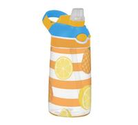 Amooorous Bouteille d'eau d'été en plastique Tritan anti-fuite avec paille en silicone pour salle de sport, voyage, maison, école, bureau, orange et blanc à rayures