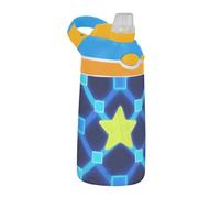 Amooorous Bouteille d'eau en Tritan avec paille en silicone à large goulot anti-fuite pour eau, lait, jus, école, camping, sport - Bleu et jaune