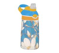 Amooorous Bouteille d'eau légère pour enfants avec poignée - Motif fleurs de magnolia blanc - Pour l'école, le sport, la garderie et le camping Termos para agua fria para ni?os