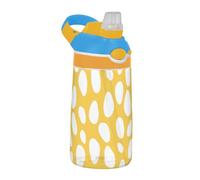 Amooorous Bouteille d'eau pour enfants avec paille en silicone à large goulot étanche en plastique Tritan pour voyage, camping, sport à pois blancs sur fond jaune
