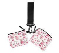 Amooorous Brown Peach Bow Bear Lot de 2 portefeuilles doubles pour cartes de visite et d'argent avec dragonne pour un usage quotidien, Ours avec nœud Marron pêche, 1 size, Décontracté