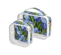 Amooorous Brussels Iris Pseudacorus Beauty Flowers Lot de 2 trousses de toilette décoratives transparentes approuvées par la TSA pour homme Kit de rasage Bolsa de maquillaje, Bruxelles Iris