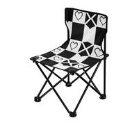 Amooorous Chaise de camping compacte ultra légère avec sac de transport pour le sport, la pêche sur glace Noir/blanc Motif cœurs