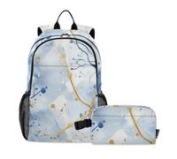 Amooorous Ensemble sac à dos et sac à déjeuner marbré bleu doré pour adolescentes, cartable et boîte à déjeuner pour garçons de 10 à 12 ans, Marbre bleu doré.