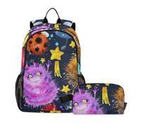 Amooorous Ensemble sac à dos et sac à déjeuner pour adolescentes filles avec boîte à déjeuner et boîte à déjeuner pour garçons de 10 à 12 ans, Monstres mignons dessin animé extraterrestres de l'espace