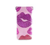 Amooorous Faux paillettes dessin animé lèvres tendance rose à presser dessus portable de rangement lunettes de soleil pochette de rangement en cuir PU fermeture à pression pour hommes femmes estuche