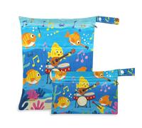 Amooorous Funny Ocean Music Concert Fish Blue Lot de 2 sacs humides étanches pour bébé avec poignées pour la plage, la salle de sport