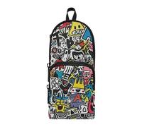 Amooorous Graffiti Art Trend Play Autocollants Nylon 3 Compartiments Trousse à crayons Études et Multifonctions pour Adolescent Papeterie pour Étudiant Collège 1600ml