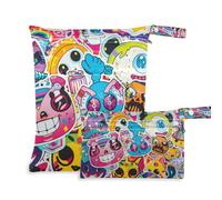 Amooorous Graffiti Art Trend Play Lot de 2 petits sacs étanches à fermeture éclair avec poignées pour garderie, salle de sport