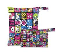 Amooorous Graffiti Art Trend Play Lot de 2 sacs à langer lavables pour maillot de bain avec poignées pour la plage, la piscine