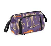 Amooorous Grande trousse à crayons à fermeture éclair avec poignée, brosse et trousse à crayons pour enseignants, fournitures scolaires, motif sans couture, citrouilles, château, momies, coloré, Happy