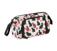Amooorous Grande trousse à crayons avec fermeture éclair pour infirmière et collège Motif silhouette de chat noir et rouge