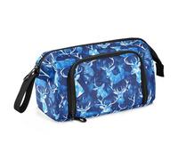 Amooorous Grande trousse à crayons de grande capacité avec fermeture éclair pour adolescents Motif élan Bleu