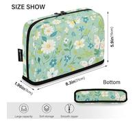 Amooorous Green Fresh Summer Flower Trousse à crayons Grande capacité Maquillage Grande capacité Sac multi-usage pour College Student College Bolsas para erramientas