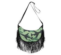 Amooorous Green Planes Sac à bandoulière camouflage pour femme avec pampilles et jolis sacs à bandoulière pour femme (prop2)
